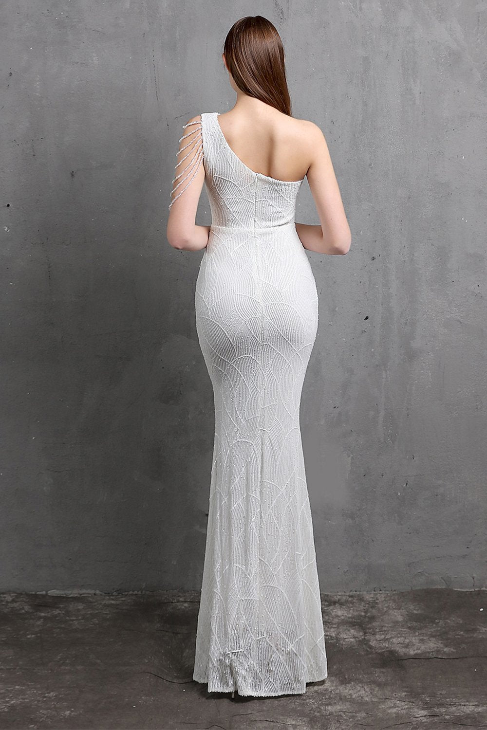 Oro sirena un hombro lentejuelas vestidos de fiesta