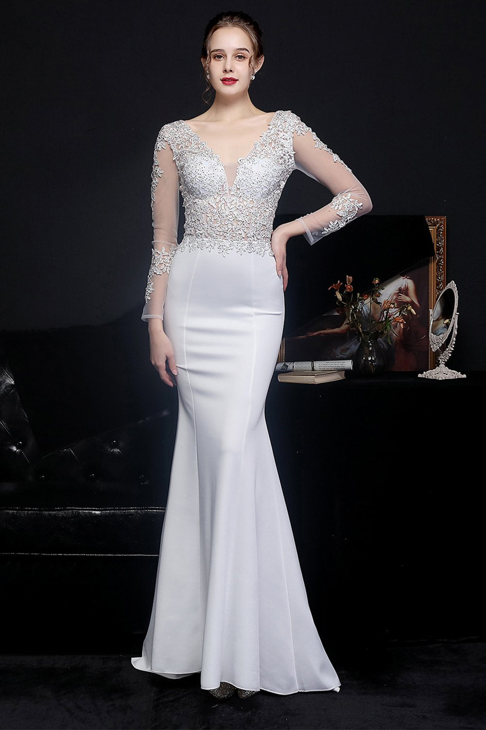 Vestido blanco applique prom