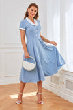 Vestido swing azul de la década de 1950 con bolsillos