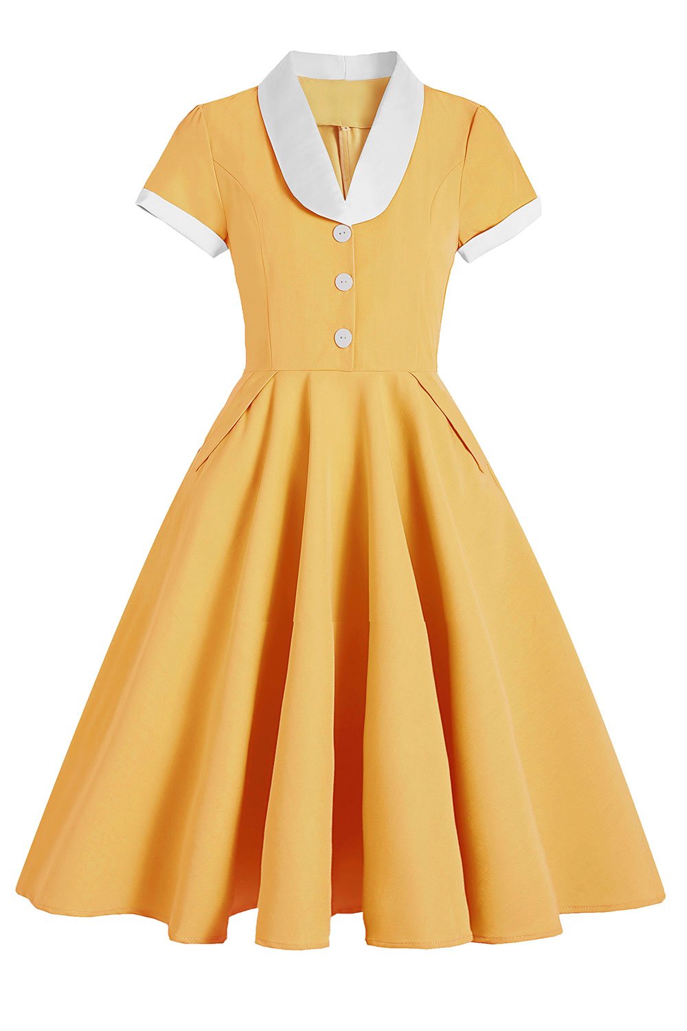 Vestido swing azul de la década de 1950 con bolsillos
