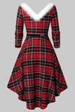 V Cuello Manga Larga Vestido de Navidad a cuadros
