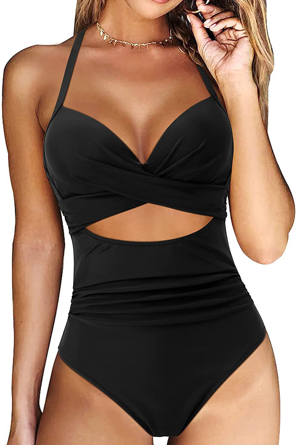 Traje de baño Halter Negro de una pieza
