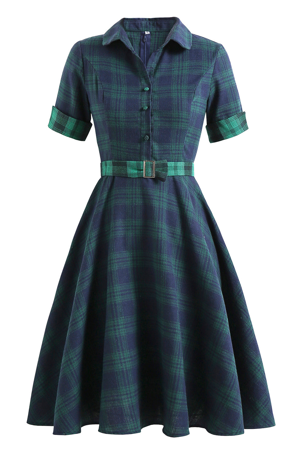 Vestido a cuadros verdes de la década de 1950