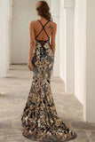 Gold Sequin Sirena Vestido largo de baile