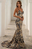 Gold Sequin Sirena Vestido largo de baile