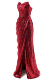 Vestido de fiesta de lentejuelas de sirena roja