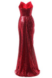 Vestido de fiesta de lentejuelas de sirena roja