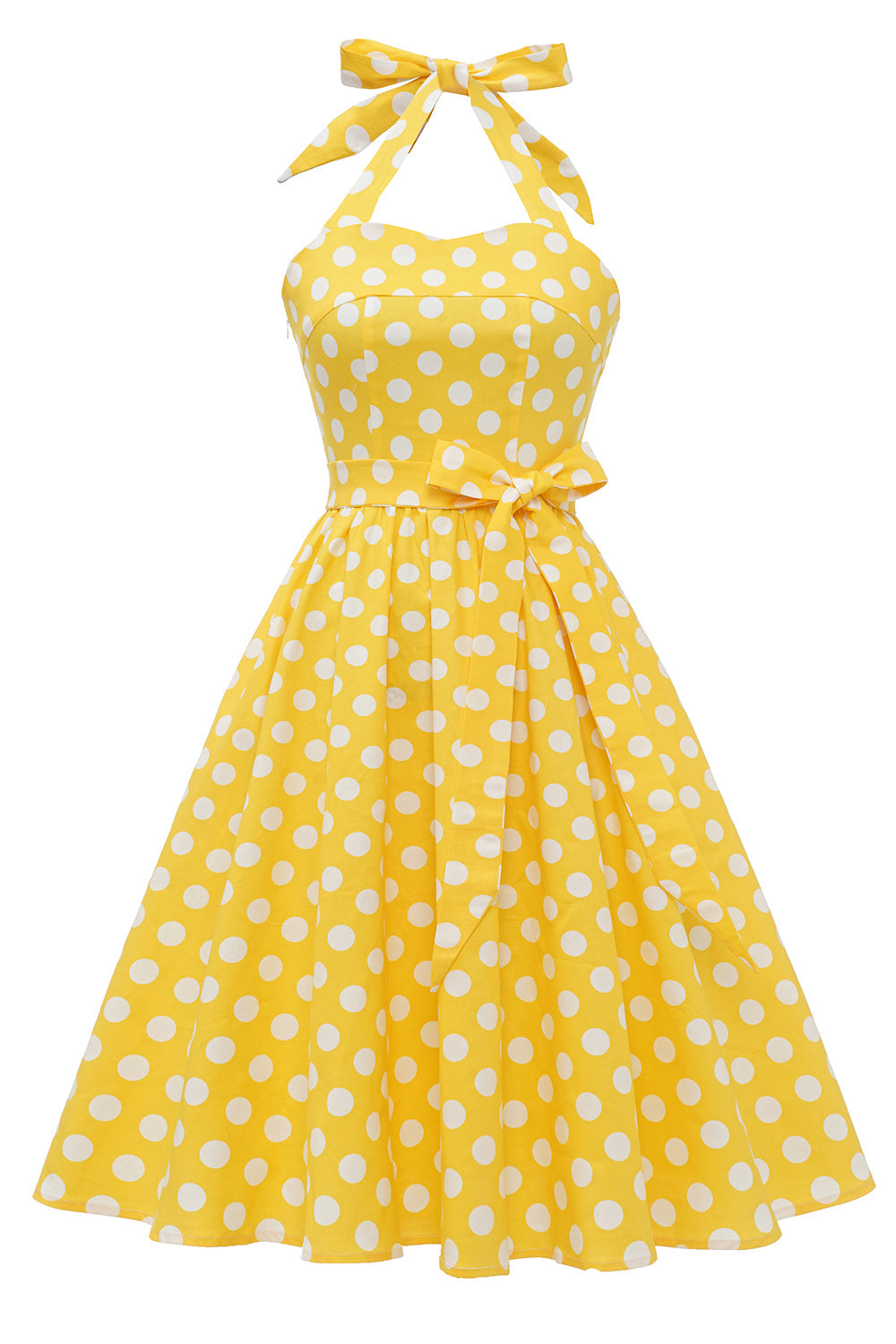 Halter Blue Polka Dots Vestido de la década de 1950