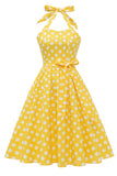 Halter Blue Polka Dots Vestido de la década de 1950