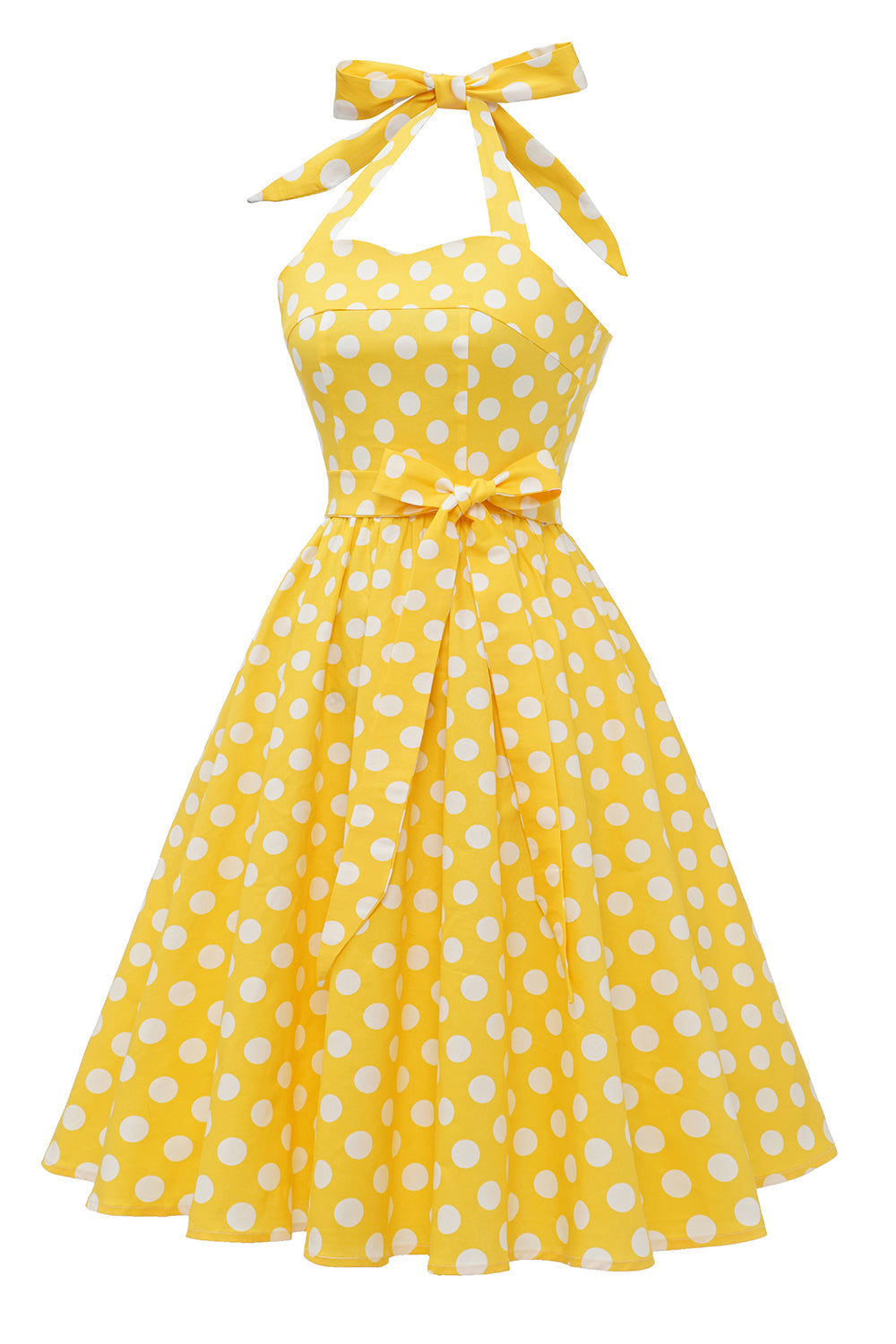 Halter Blue Polka Dots Vestido de la década de 1950