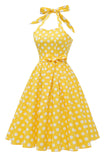 Halter Blue Polka Dots Vestido de la década de 1950
