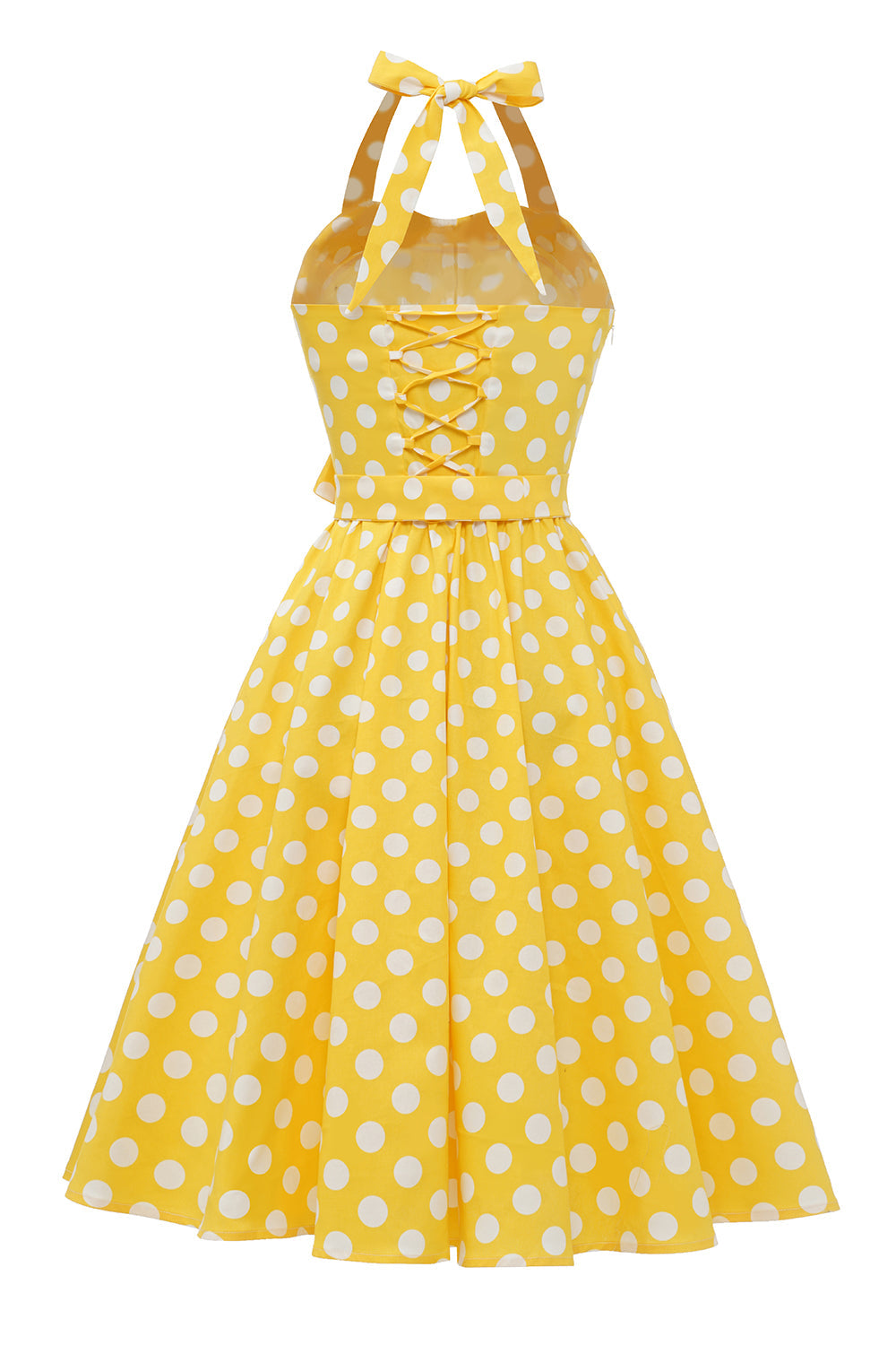 Halter Blue Polka Dots Vestido de la década de 1950