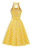 Halter Blue Polka Dots Vestido de la década de 1950