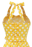 Halter Blue Polka Dots Vestido de la década de 1950