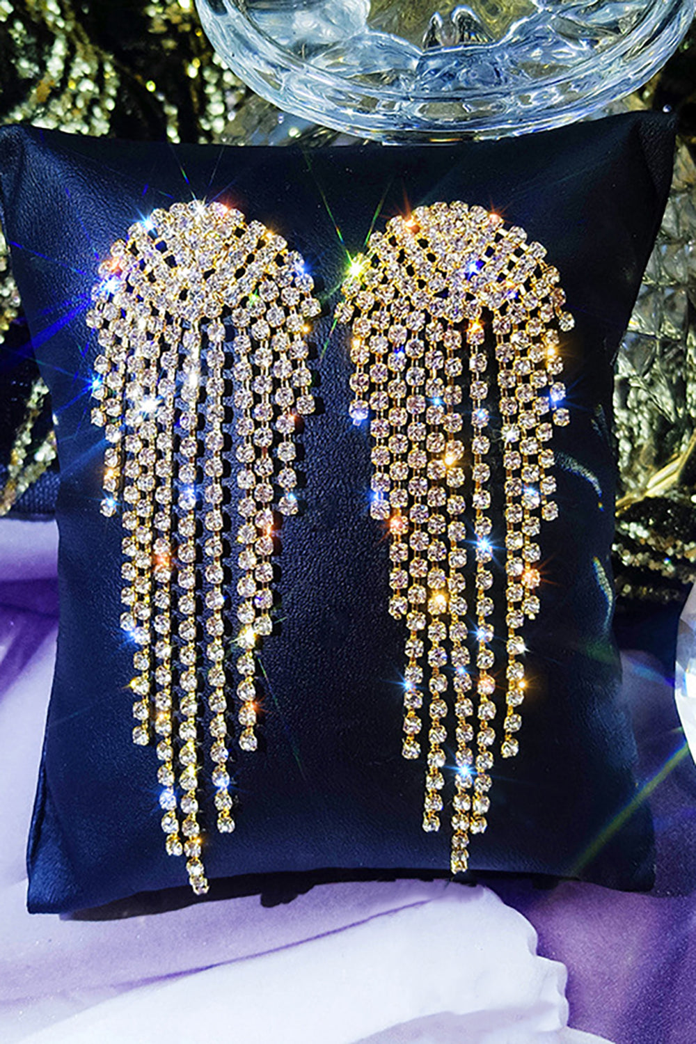 Pendientes colgantes de pedrería de oro