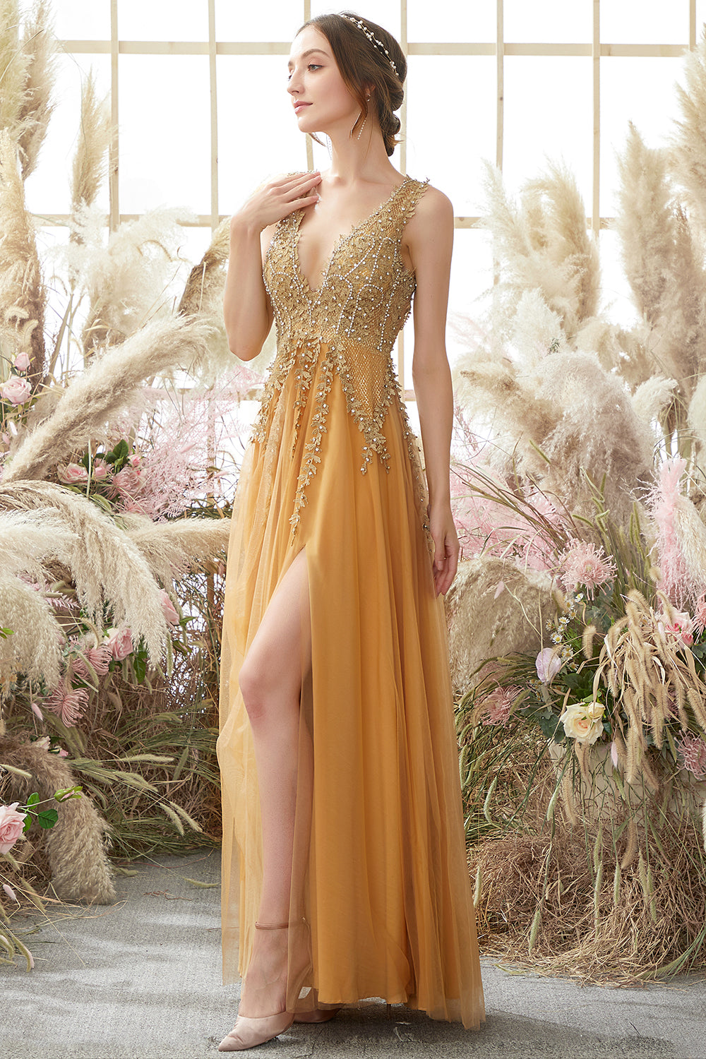 Vestido largo con cuello en V