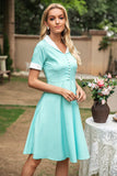 V Cuello 1950s Vestido Swing