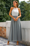 Vestido largo con espalda abierta gris