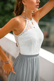 Vestido largo con espalda abierta gris
