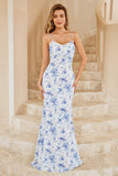 Vestido de dama de honor boho floral azul