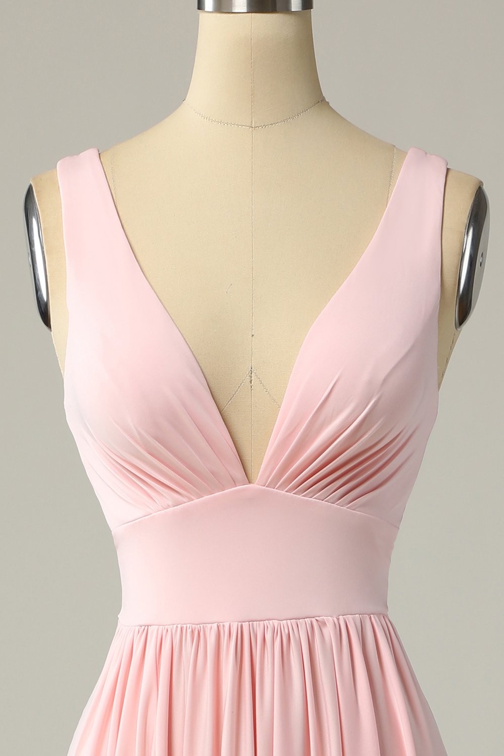 Clásico A Línea V Cuello Amarillo Vestido largo de fiesta con frente dividido