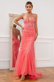 Coral Applique Tulle Vestido de Graduación