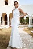 Vestido de novia blanco de sirena Halter Open Back