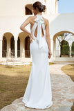 Vestido de novia blanco de sirena Halter Open Back