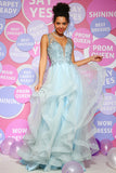 A Línea Azul Claro Vestido de Fiesta Con Apliques