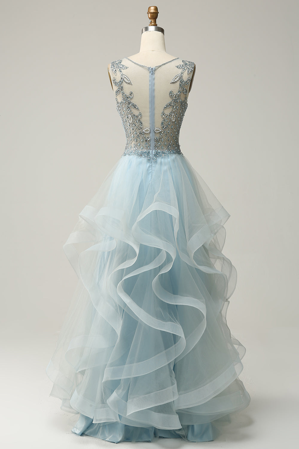 A Línea Azul Claro Vestido de Fiesta Con Apliques