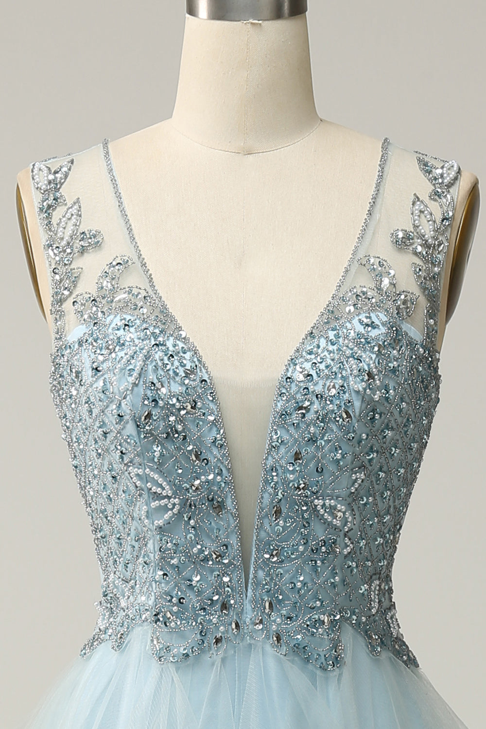 A Línea Azul Claro Vestido de Fiesta Con Apliques