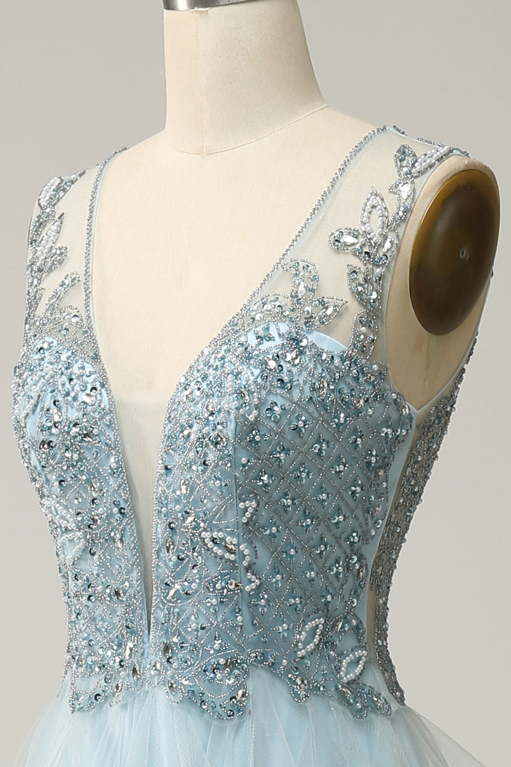 A Línea Azul Claro Vestido de Fiesta Con Apliques