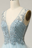 A Línea Azul Claro Vestido de Fiesta Con Apliques