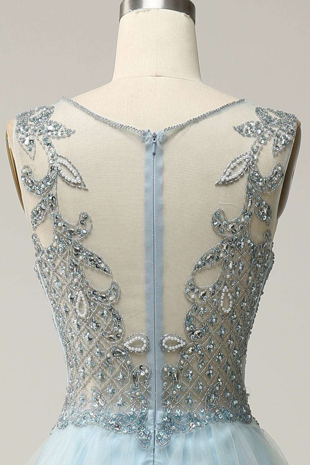 A Línea Azul Claro Vestido de Fiesta Con Apliques