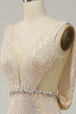 Cuello en V Champán Lentejuelas Vestido de Fiesta
