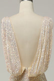 Cuello en V Champán Lentejuelas Vestido de Fiesta