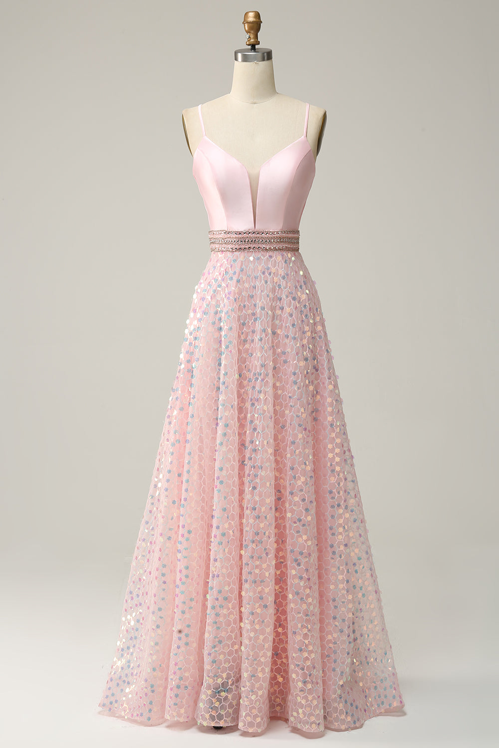 A Línea Tirantes de Espagueti Rosa Vestido de Graduación