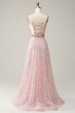 A Línea Tirantes de Espagueti Rosa Vestido de Graduación