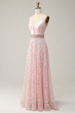 A Línea Tirantes de Espagueti Rosa Vestido de Graduación