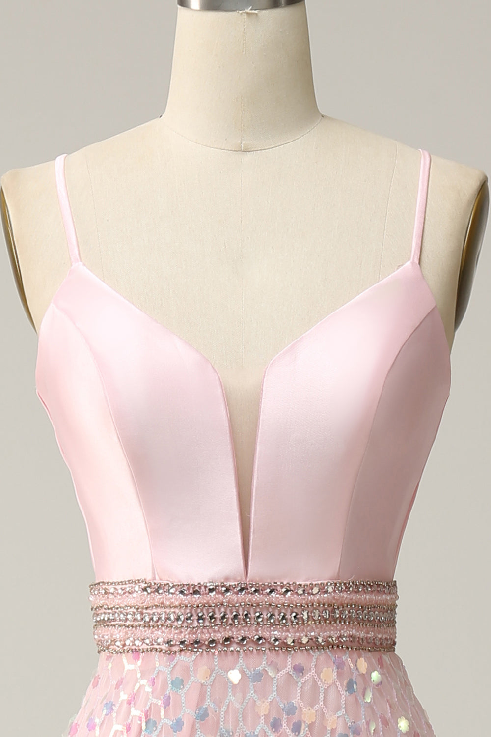 A Línea Tirantes de Espagueti Rosa Vestido de Graduación