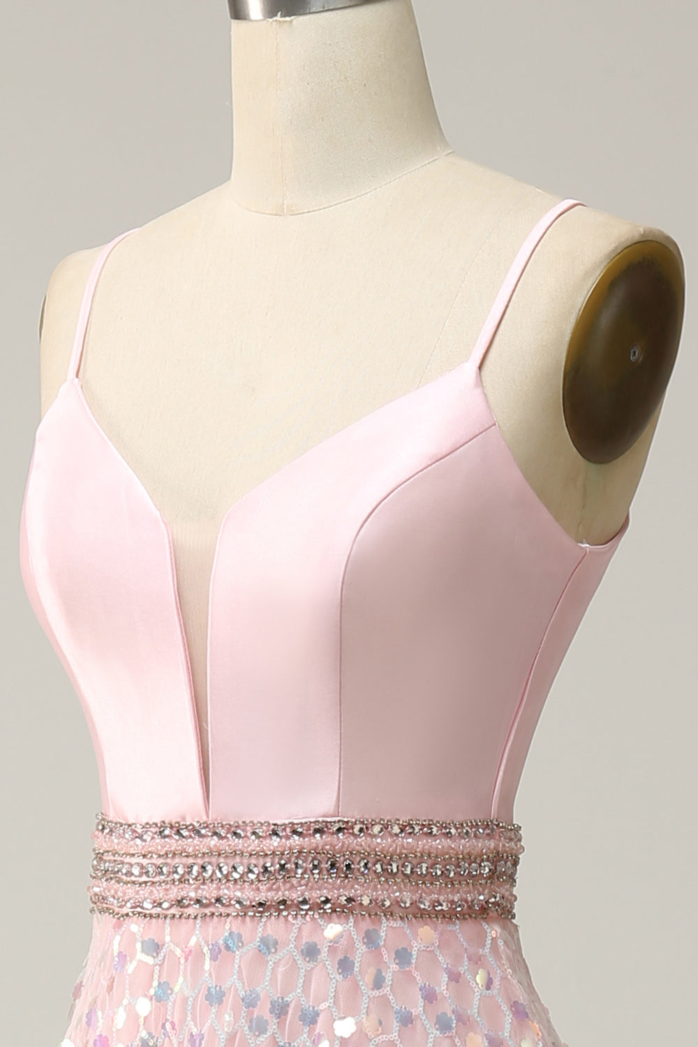 A Línea Tirantes de Espagueti Rosa Vestido de Graduación