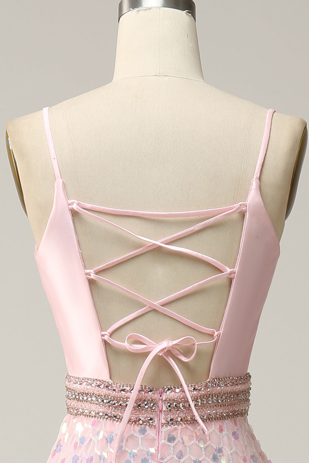 A Línea Tirantes de Espagueti Rosa Vestido de Graduación