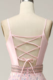 A Línea Tirantes de Espagueti Rosa Vestido de Graduación