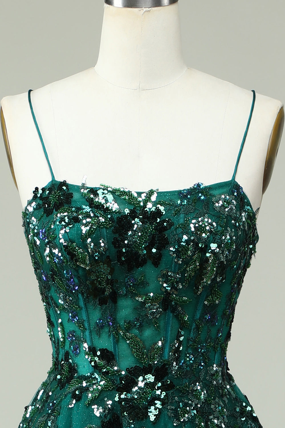 A Línea Tirantes de Espagueti Verde Oscuro Vestido de Graduación