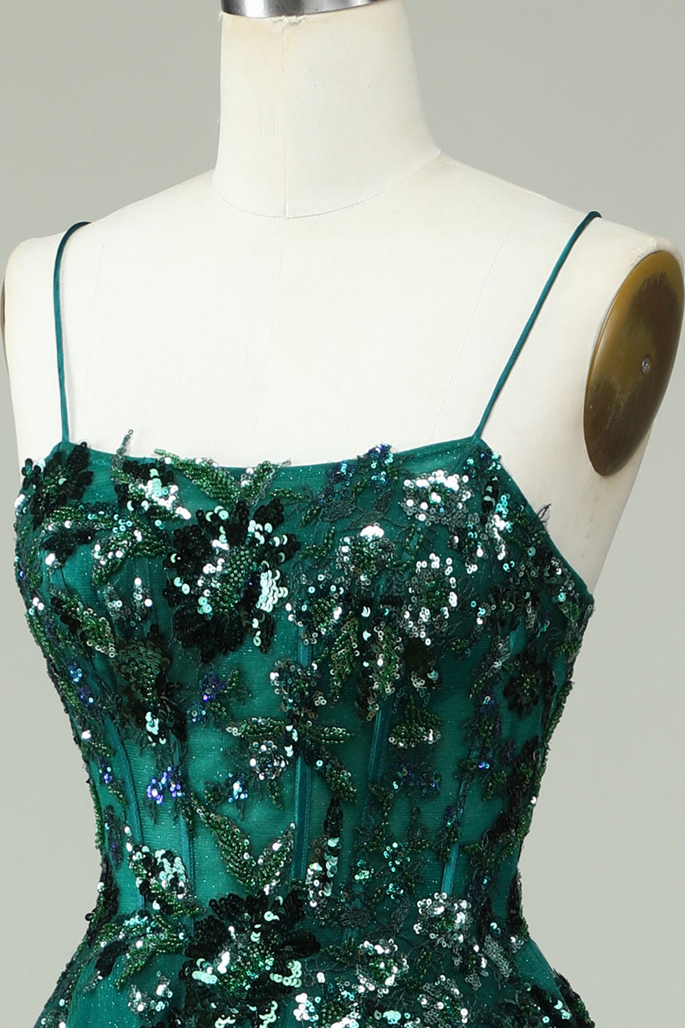 A Línea Tirantes de Espagueti Verde Oscuro Vestido de Graduación