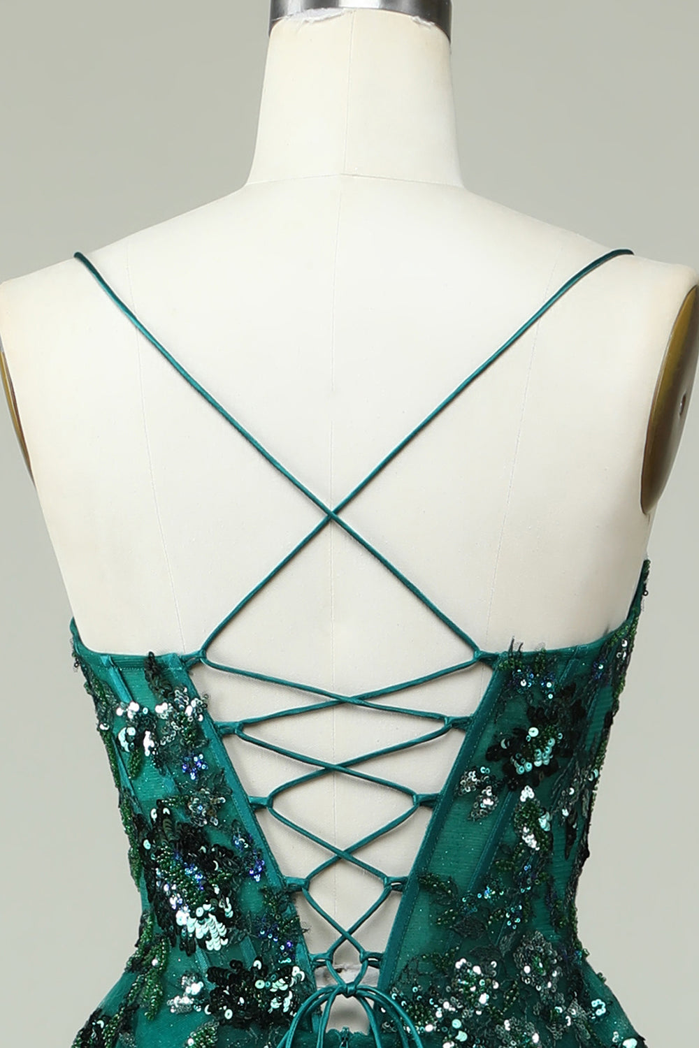 A Línea Tirantes de Espagueti Verde Oscuro Vestido de Graduación
