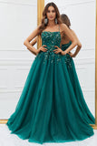 Vestido de Baile Largo Tul Verde Oscuro Apliques