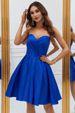 Azul Real A-Línea Escote Corazón Vestido Corto de Cóctel