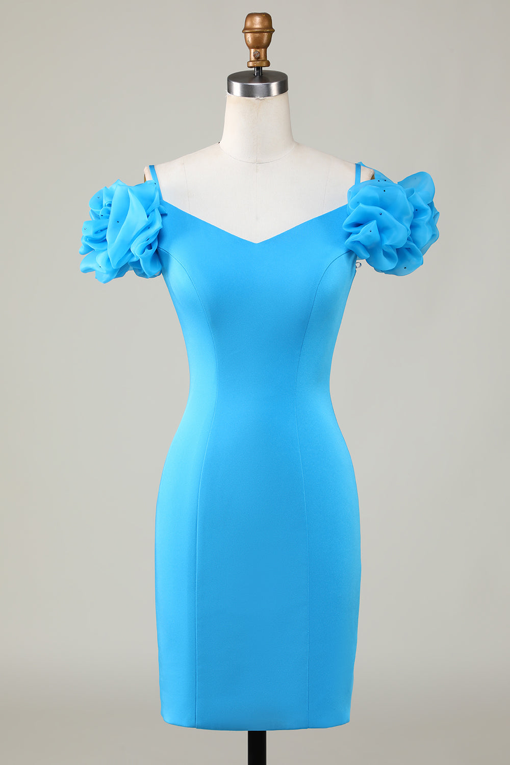 Bodycon Off the Shoulder Blue Short Homecoming Dress con volantes