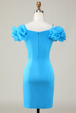 Bodycon Off the Shoulder Blue Short Homecoming Dress con volantes